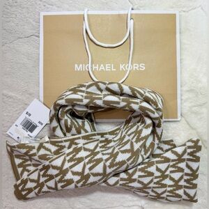 Michael Kors Brown and White Patterned Scarf